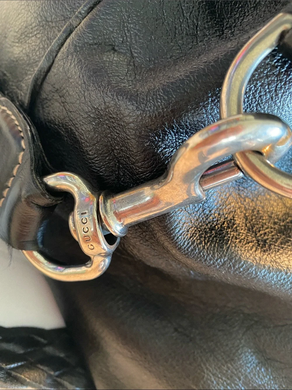 Gucci Large Black Leather shoulder Bag with Braided Strap 189678